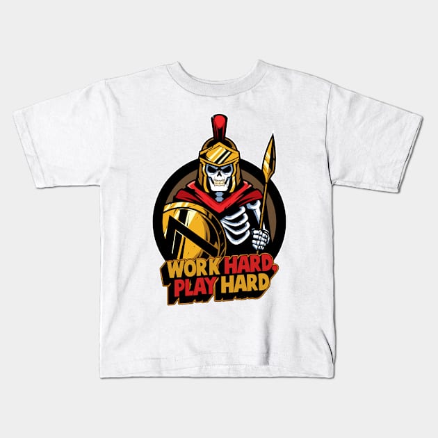 Work hard play hard roman skull Kids T-Shirt by AshArtNdesign